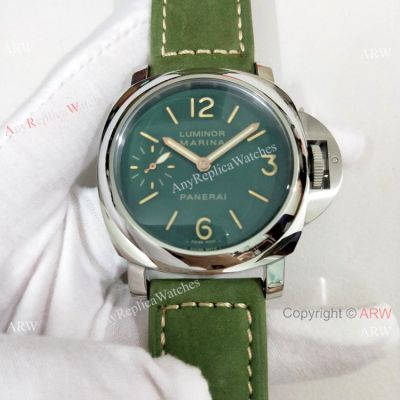 Luminor Marina Panerai Pam111 Copy Watch Green Face Leather Strap